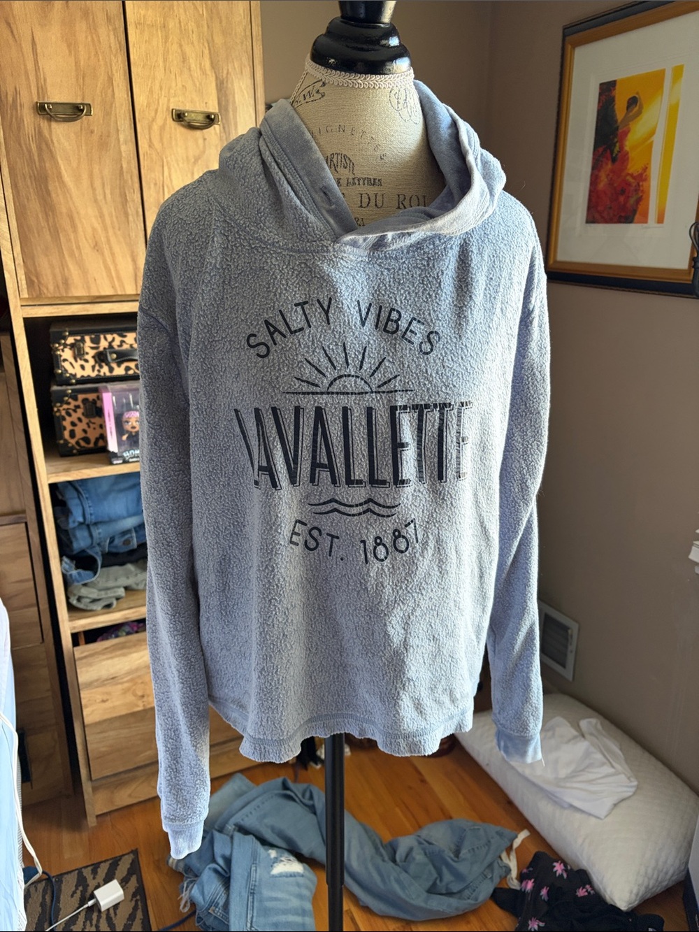Lavalette Ocean Drive Women's Light Gray 'Salty Vibes' Hooded Sweater - Large
